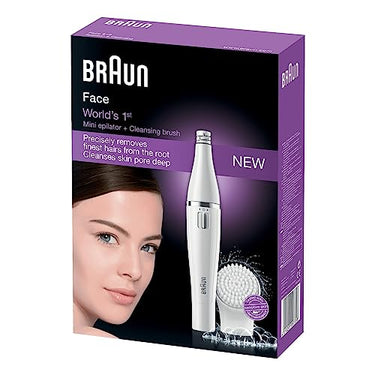 Braun FaceSpa Gesichtsepilierer Damen / Damenbart Entferner, Gesichtsreinigungsbürste, Haarentfernung und Reinigung, 810, weiß/silber im Sale